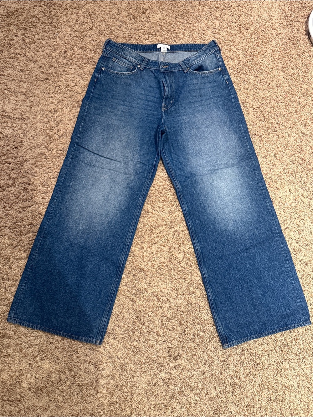 H&M Women's Dark Blue Wide-Leg Jeans